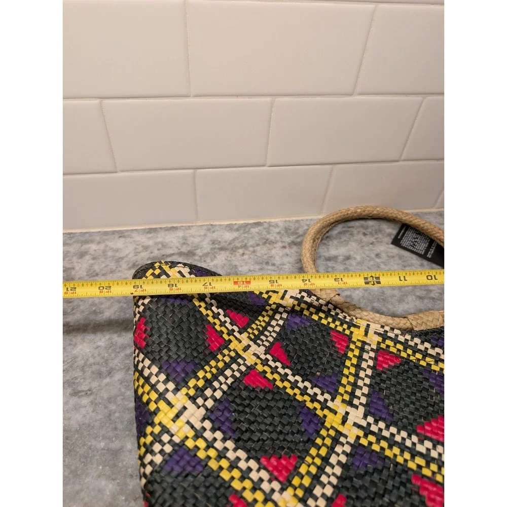 Banago Blue Geometric Olivia Tote Handwoven Palm Leaf Beach Market Bag NWT